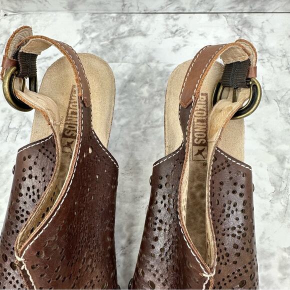 PIKOLINOS Benissa Sandal Womens 38/US 7/7.5 Brown Leather Slingback Wedge Buckle - Picture 10 of 15